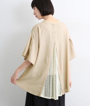 リネンタッチ　バックレースプルオーバー(ベージュ-F)