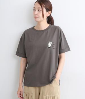 天竺サガラ刺繍TEE(チャコール-F)