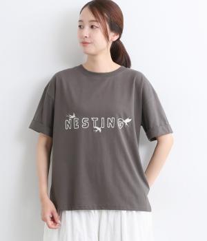 天竺チェーンステッチ刺繍TEE(チャコール-F)