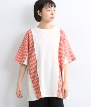 吸収速乾天竺　チェック切替TEE(オフホワイト-F)