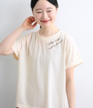汗ジミ防止天竺　刺繍TEE(アイボリー-F)