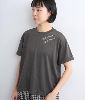 汗ジミ防止天竺　刺繍TEE(チャコール-F)