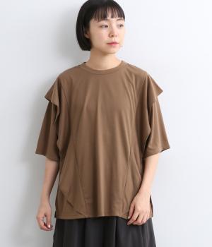 汗ジミ防止天竺　ラッフルスリーブTEE(ブラウン-F)