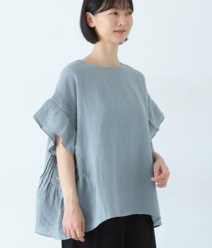 【7月上旬発売予定】涼やかリネンの風通るブラウス(スモークブルー-F)