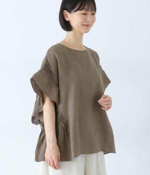 【7月上旬発売予定】涼やかリネンの風通るブラウス(グレイッシュブラウン-F)