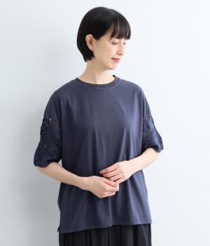 デニム×クロシェ　Tシャツ(ネイビーデニム-F)