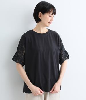 デニム×クロシェ　Tシャツ(ブラックデニム-F)