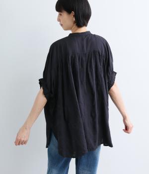 レーヨン刺繍フレンチブラウス(ダークネイビー-F)