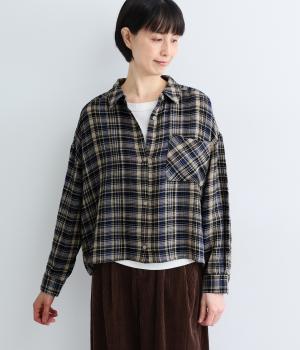 ワッフルチェック　ショートシャツ(グレージュ-F)