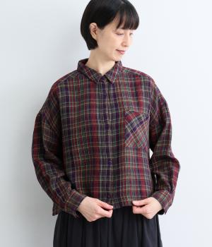 ワッフルチェック　ショートシャツ(ダークパープル-F)
