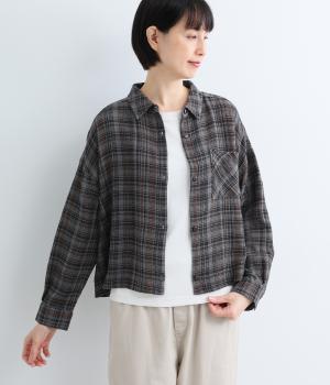 ワッフルチェック　ショートシャツ(チャコール-F)