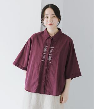 キャンブリック　ボタニカル刺繍シャツ