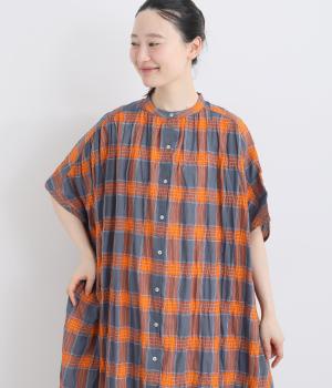 ポリウレタンミックスチェックシリーズワンピース(スモークブルー-F)