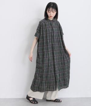 ポリウレタンミックスチェックシリーズワンピース(ダークグリーン-F)