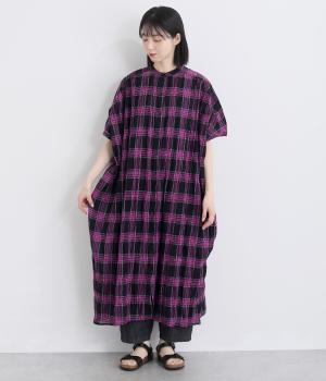 ポリウレタンミックスチェックシリーズワンピース(ブラック-F)