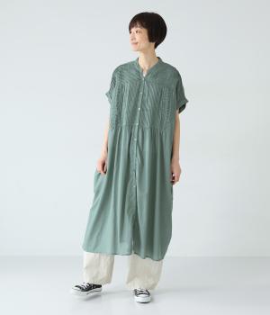 モスコットンピンタックワンピース(ブルーグリーン-F)