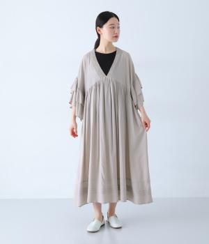 レーヨンフリルギャザーワンピース(グレージュ-F)