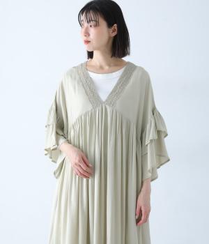 レーヨンフリルギャザーワンピース(ミント-F)