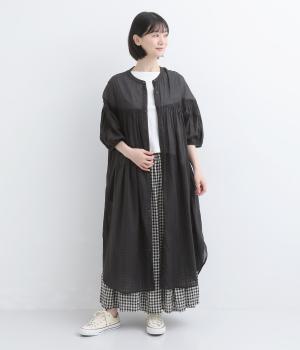 コットンボイルピンタックデザインワンピース(ブラック-F)