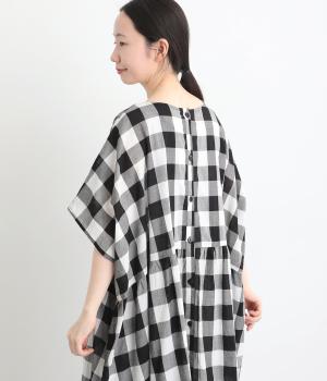 スラブストライプスラブチェックワイドワンピース(ブラックチェック-F)