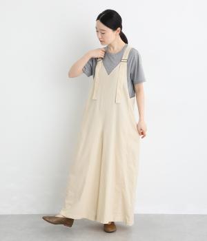 ヘリンボーンツイルバイオウォッシュ　フレアサロペット(キナリ-F)