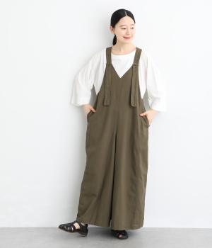 ヘリンボーンツイルバイオウォッシュ　フレアサロペット(カーキ-F)