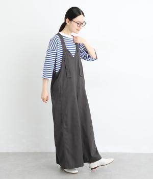 ヘリンボーンツイルバイオウォッシュ　フレアサロペット(チャコール-F)