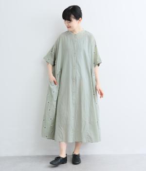 キャンブリック　サイド切り替えワンピース(スモークグリーン-F)