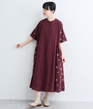 キャンブリック　サイド切り替えワンピース(ボルドー-F)