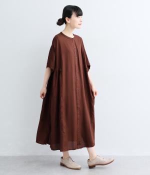 レーヨン刺繍パネルワンピース(ブラウン-F)