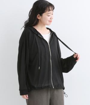 シアー天竺UVカット加工　ジップフーディ（ブラック・F）