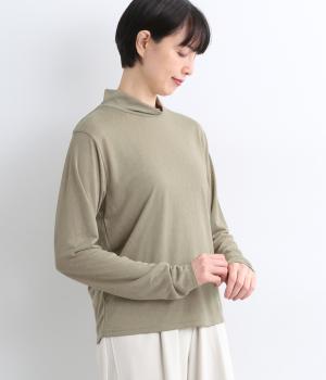 シアー天竺UVカット加工　モックネックTEE(カーキ-F)