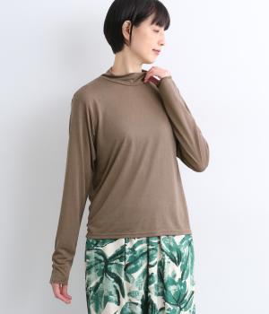 シアー天竺UVカット加工　モックネックTEE(ブラウン-F)