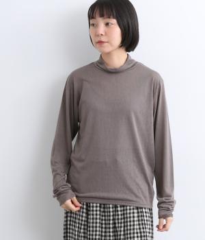 シアー天竺UVカット加工　モックネックTEE(ブルーグレー-F)