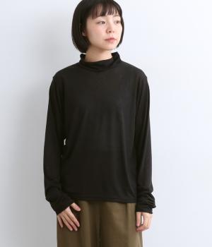 シアー天竺UVカット加工　モックネックTEE(ブラック-F)