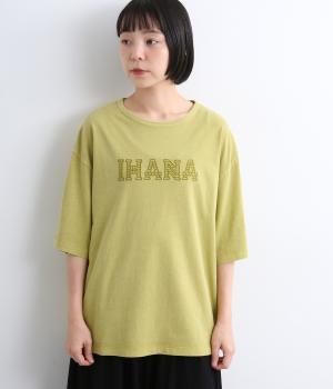 天竺ピグメントバイオ　イハナ刺繍ロゴTEE(マスタード-F)