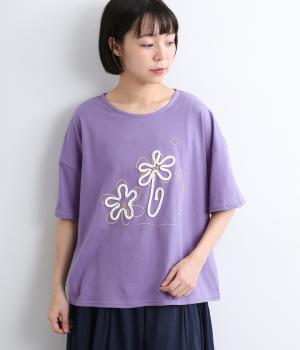 天竺コード刺繍Tシャツ(パープル-F)