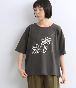 天竺コード刺繍Tシャツ(チャコール-F)