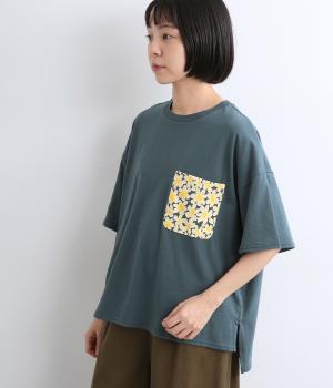 天竺ポケットプリントT(ブルーグリーン-F)