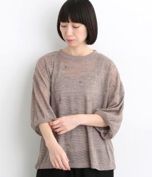 杢シアーワッフル　刺繍プルオーバー（グレージュ・F）