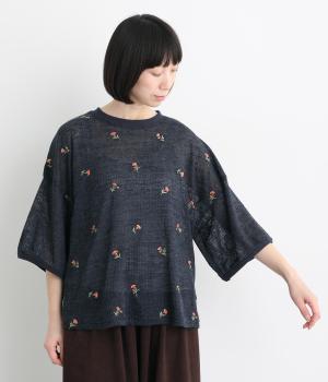杢シアーワッフル　刺繍プルオーバー（ネイビー・F）