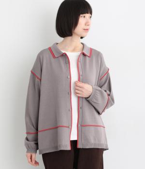 重ね衿パイピングシャツ（グレー・F）