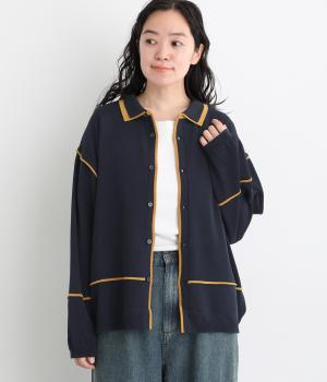 重ね衿パイピングシャツ（ネイビー・F）