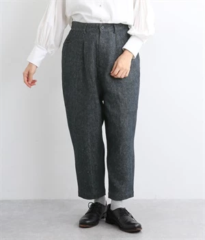 リネンデニムウエストタックパンツ(ネイビー-ONESIZE)