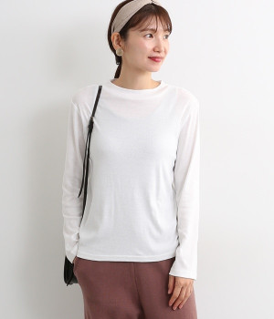 コットンフライスモックネックプルオーバー(ホワイト-ONESIZE)