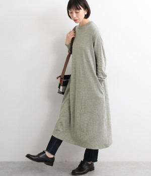 接結カットソーワンピース(グレー-L)