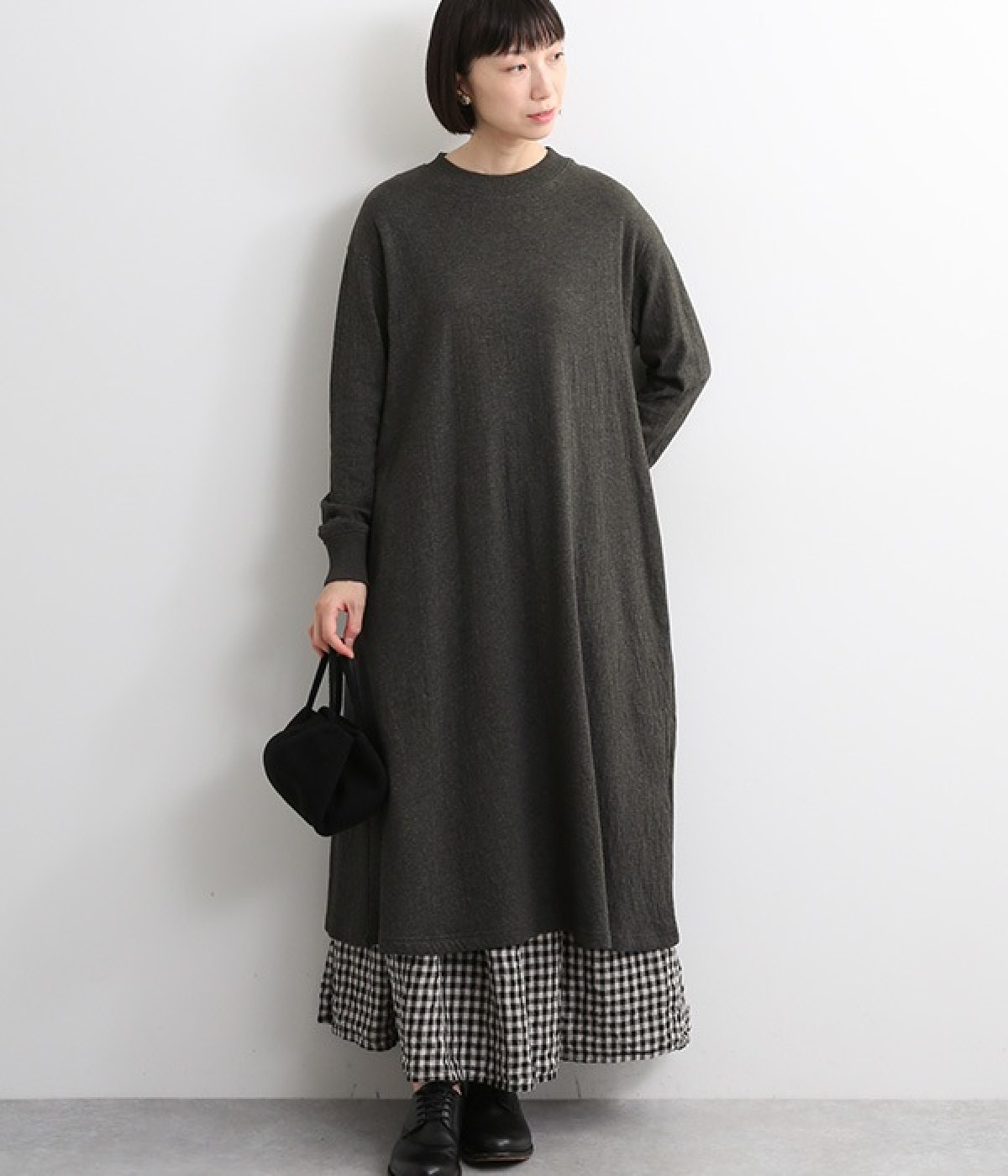 接結カットソーワンピース(チャコール-L)