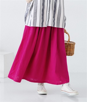 リネン100％フレアスカート(ピンク-ONESIZE)