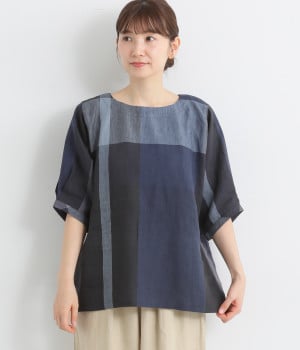 リネンパネルチェックプルオーバー(チャコール-ONESIZE)