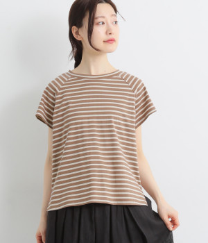 コットン天竺ボーダーラグランプルオーバー(ピンク×ベージュ-ONESIZE)